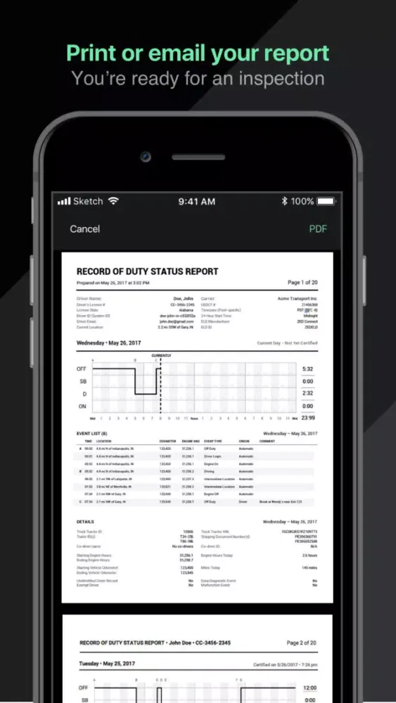 Zrzuty ekranu ZED - ELD Truck Driver Logbook