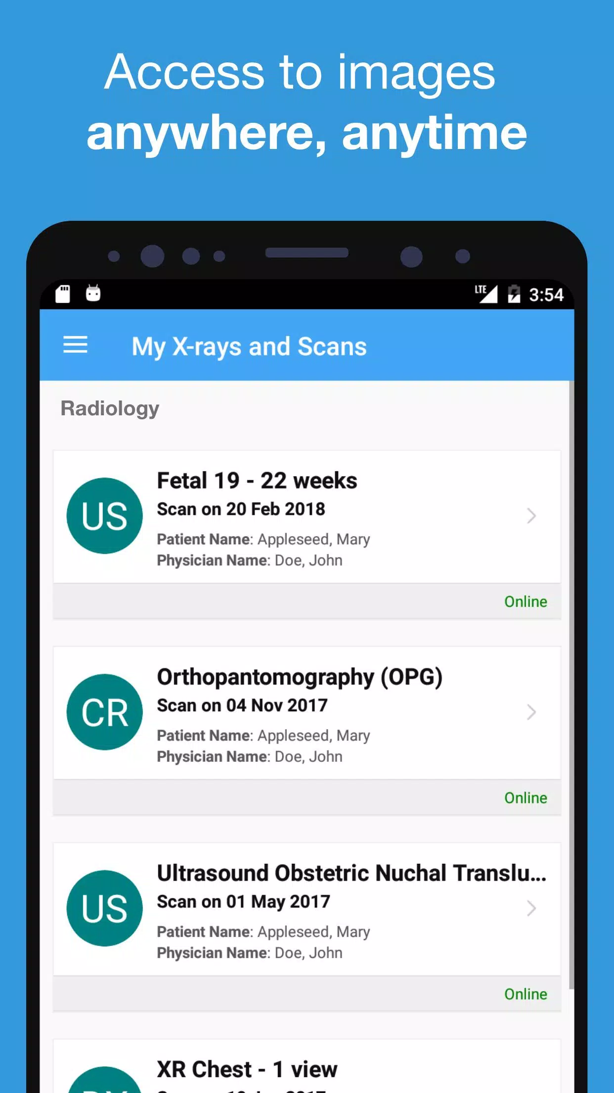 SKG Radiology Patient Screenshots