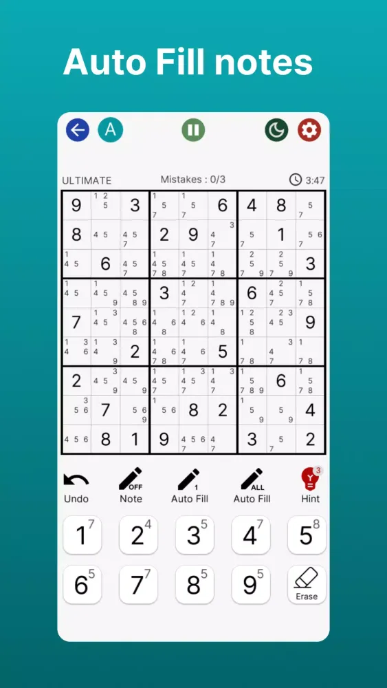Capturas de tela do Sudoku