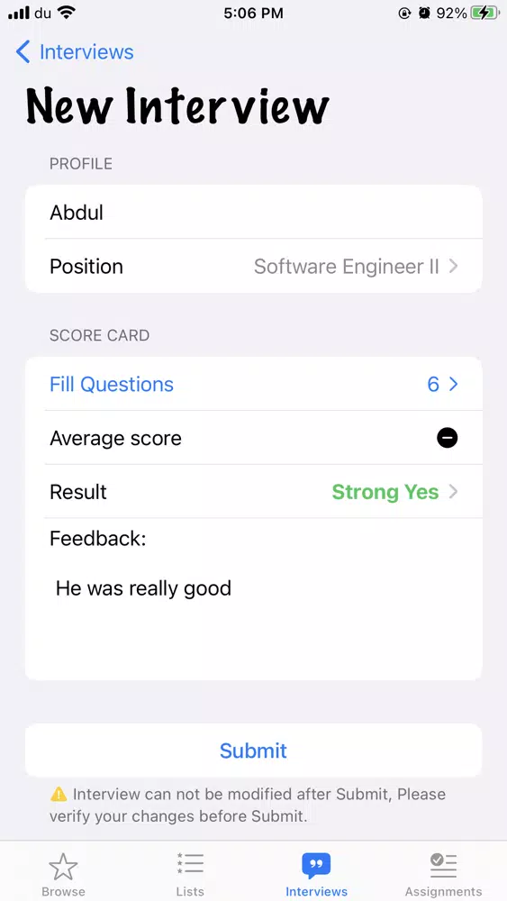 Ảnh chụp màn hình của iInterview!
