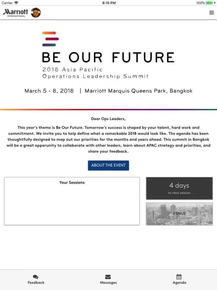 Capturas de tela do Marriott Asia Pacific 2018 iPad 