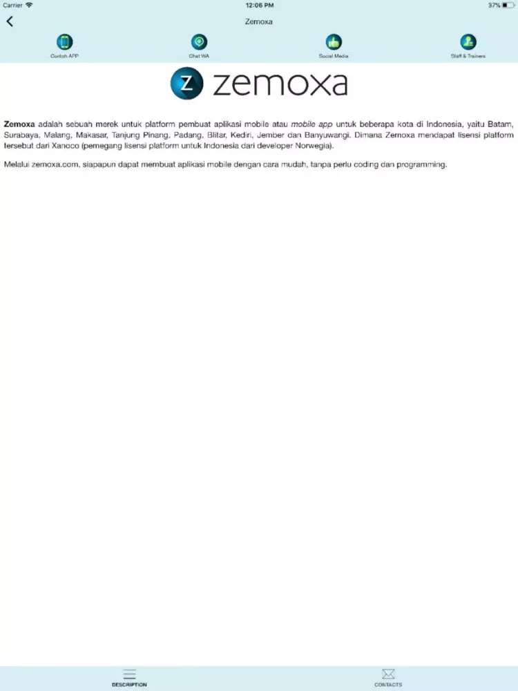 Ảnh chụp màn hình của Zemoxa iPad 