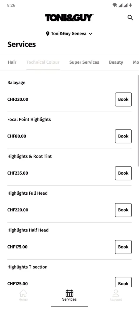 Ảnh chụp màn hình của TONI&GUY Geneva