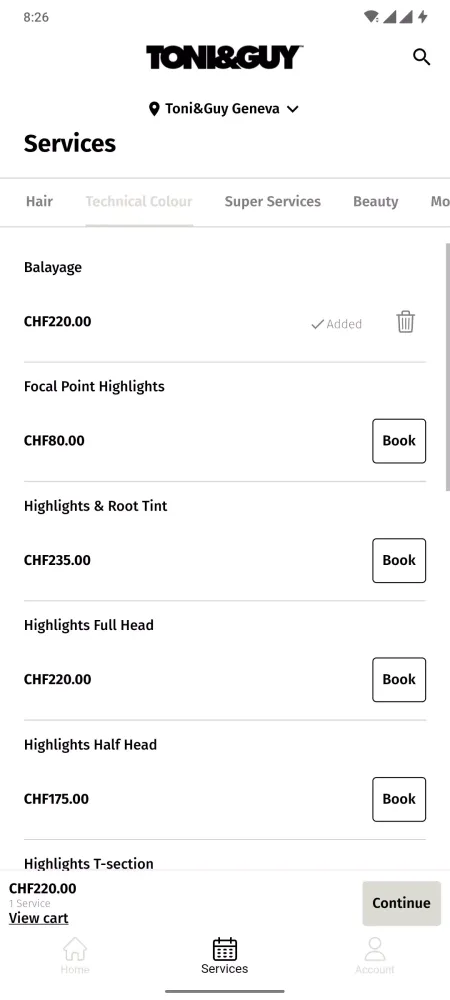 Ảnh chụp màn hình của TONI&GUY Geneva