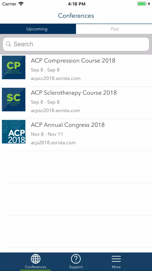 Capturas de tela do ACP Events