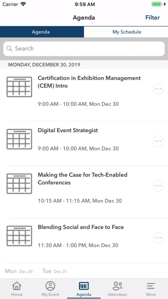 Captures d'écran de PCMA Events