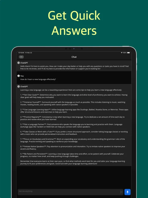 Conversational AI: Ask Chatbot iPad  Screenshots
