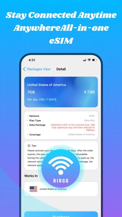 Airgo: eSim Travel Internet स्क्रीनशॉट