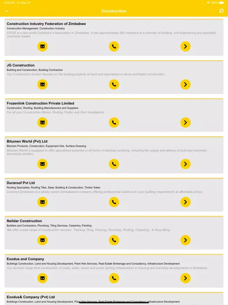 Tangkapan skrin Zimbabwe Yellow Pages iPad 