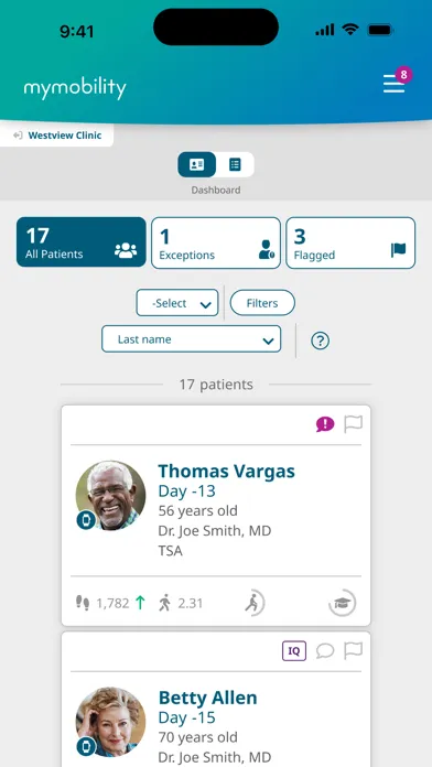 Скриншоты mymobility Clinician App