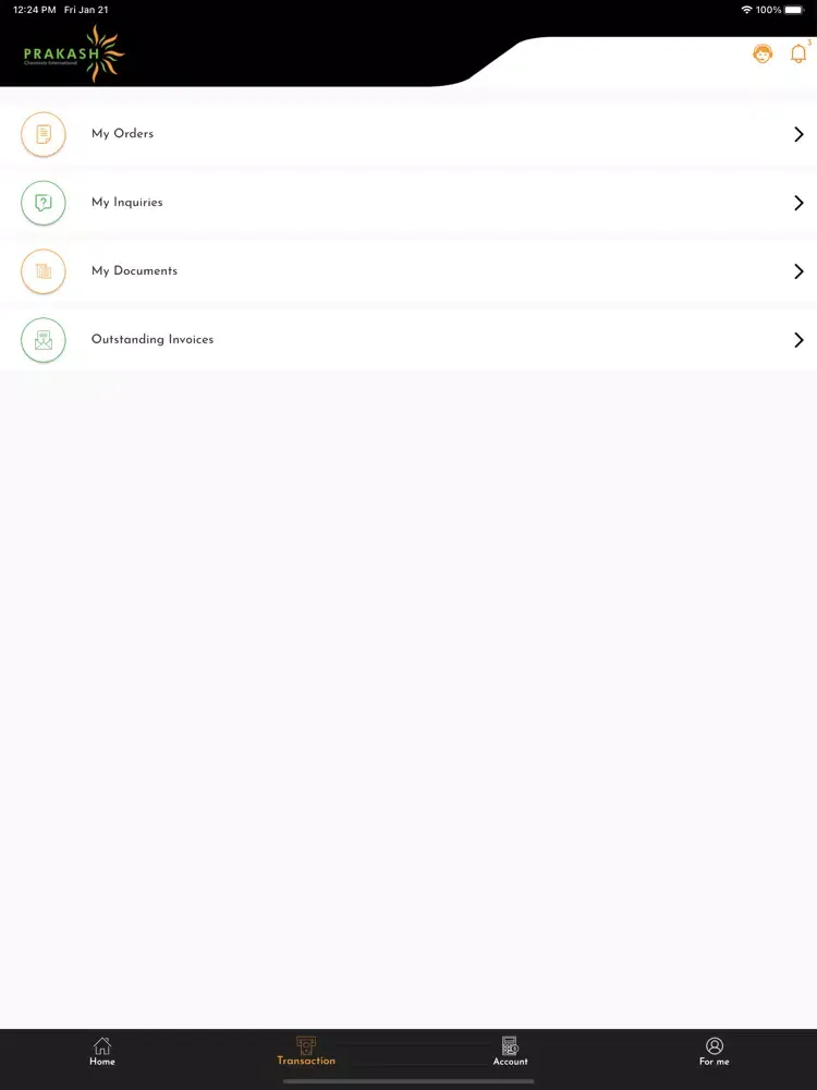 Tangkapan layar Prakash Chemicals iPad 