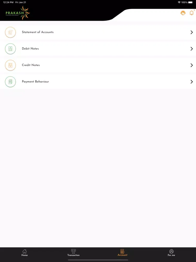 Tangkapan layar Prakash Chemicals iPad 