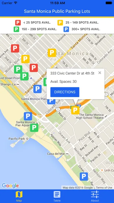 Tangkapan skrin Santa Monica Parking: Public Garage and Lot Status