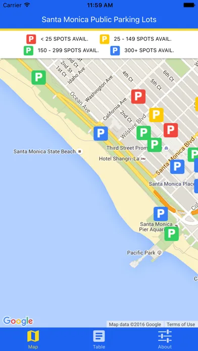 Tangkapan skrin Santa Monica Parking: Public Garage and Lot Status