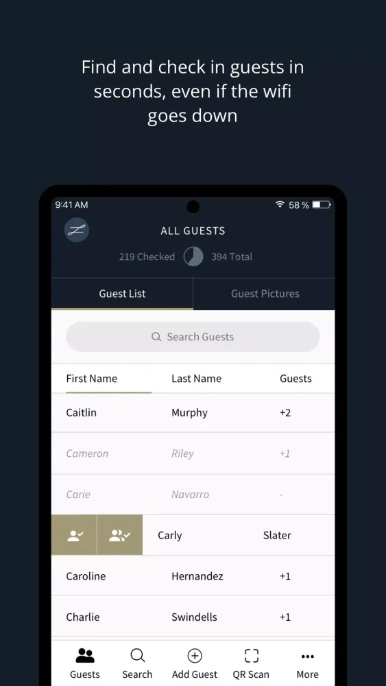 Capturas de tela do Event Check-In App l zkipster