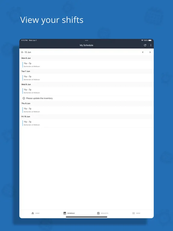 Tangkapan layar Zoho Shifts iPad 