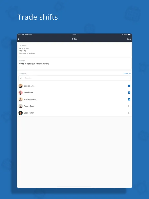 Tangkapan layar Zoho Shifts iPad 