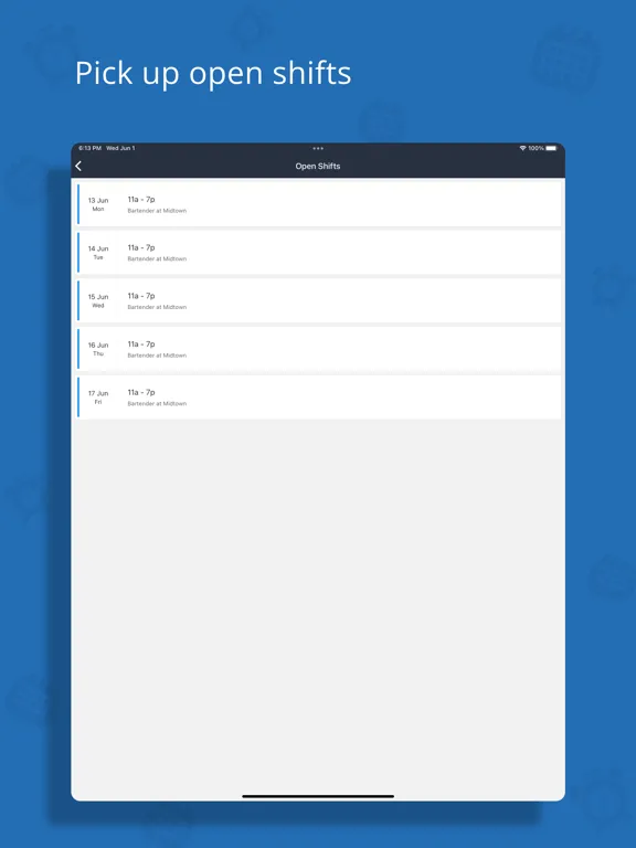 Tangkapan layar Zoho Shifts iPad 