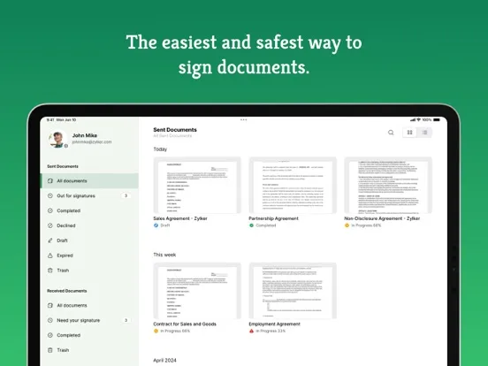E-signature app - Zoho Sign iPad  스크린샷