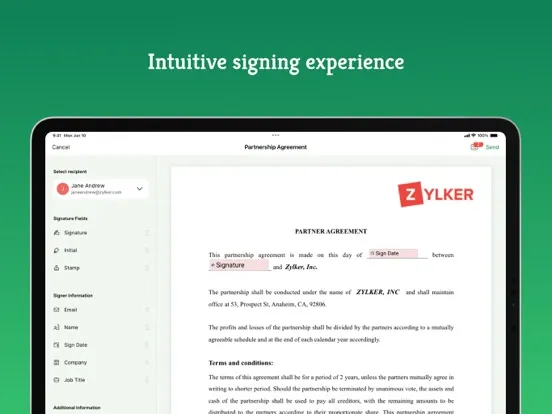 E-signature app - Zoho Sign iPad  스크린샷