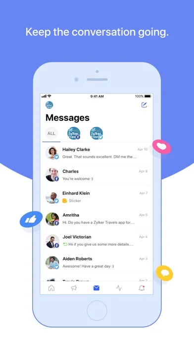 Tangkapan skrin Zoho Social