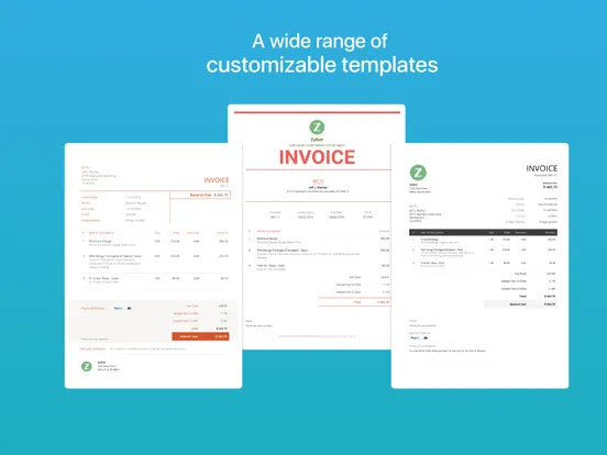 Ảnh chụp màn hình của Zoho Invoice Maker App iPad 