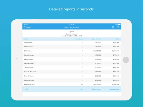 Ảnh chụp màn hình của Zoho Invoice Maker App iPad 