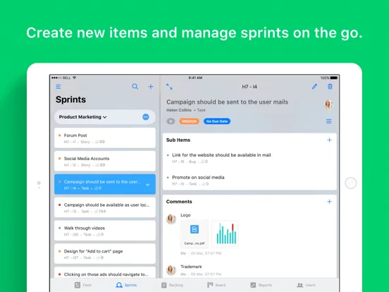 Tangkapan skrin Zoho Sprints iPad 