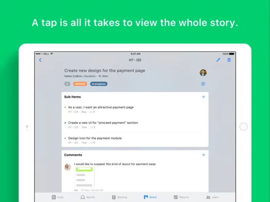 Tangkapan skrin Zoho Sprints iPad 