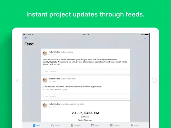 Tangkapan skrin Zoho Sprints iPad 