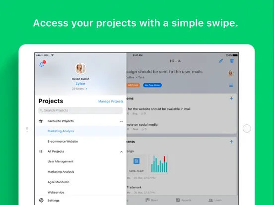 Tangkapan skrin Zoho Sprints iPad 