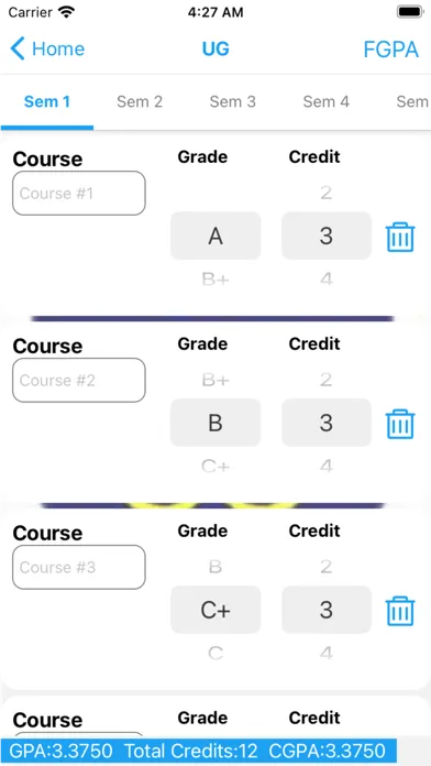 Capturas de tela do TReC GPA Calculator