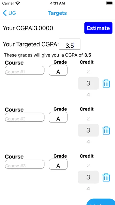 Capturas de tela do TReC GPA Calculator