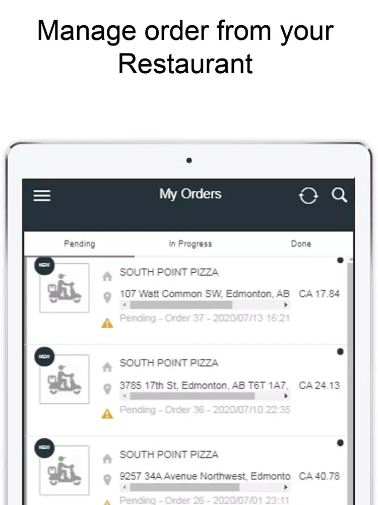 Capturas de tela do South Point Pizza Admin iPad 