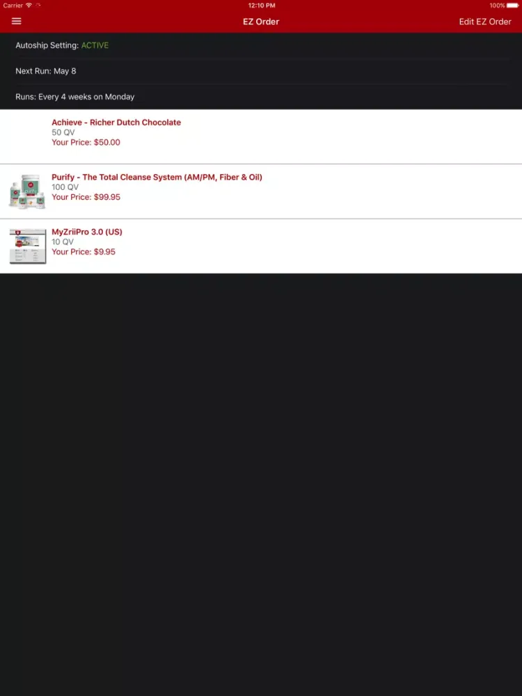 Ảnh chụp màn hình của Zrii Mobile Backoffice iPad 
