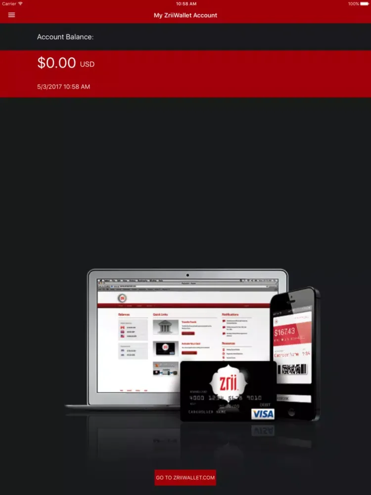Ảnh chụp màn hình của Zrii Mobile Backoffice iPad 