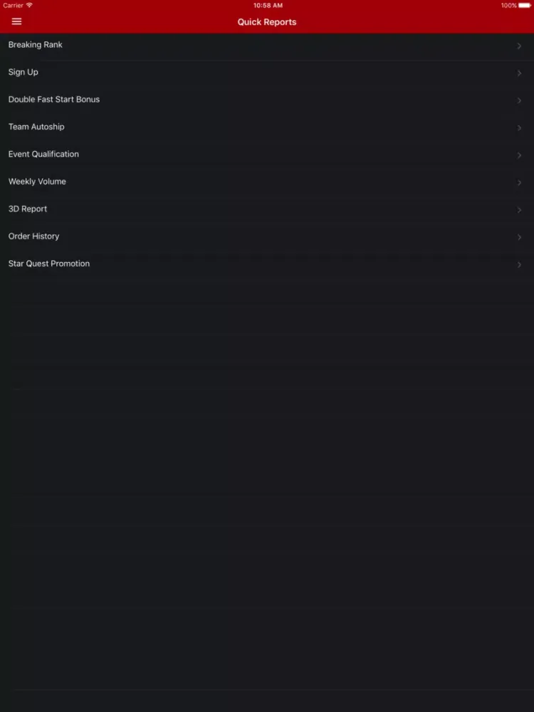 Ảnh chụp màn hình của Zrii Mobile Backoffice iPad 
