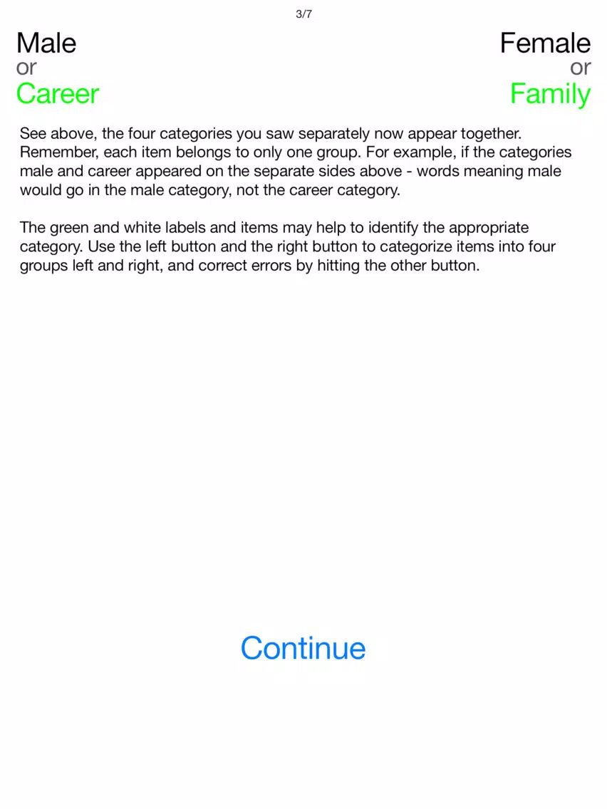 Screenshot di Implicit Association Test iPad 