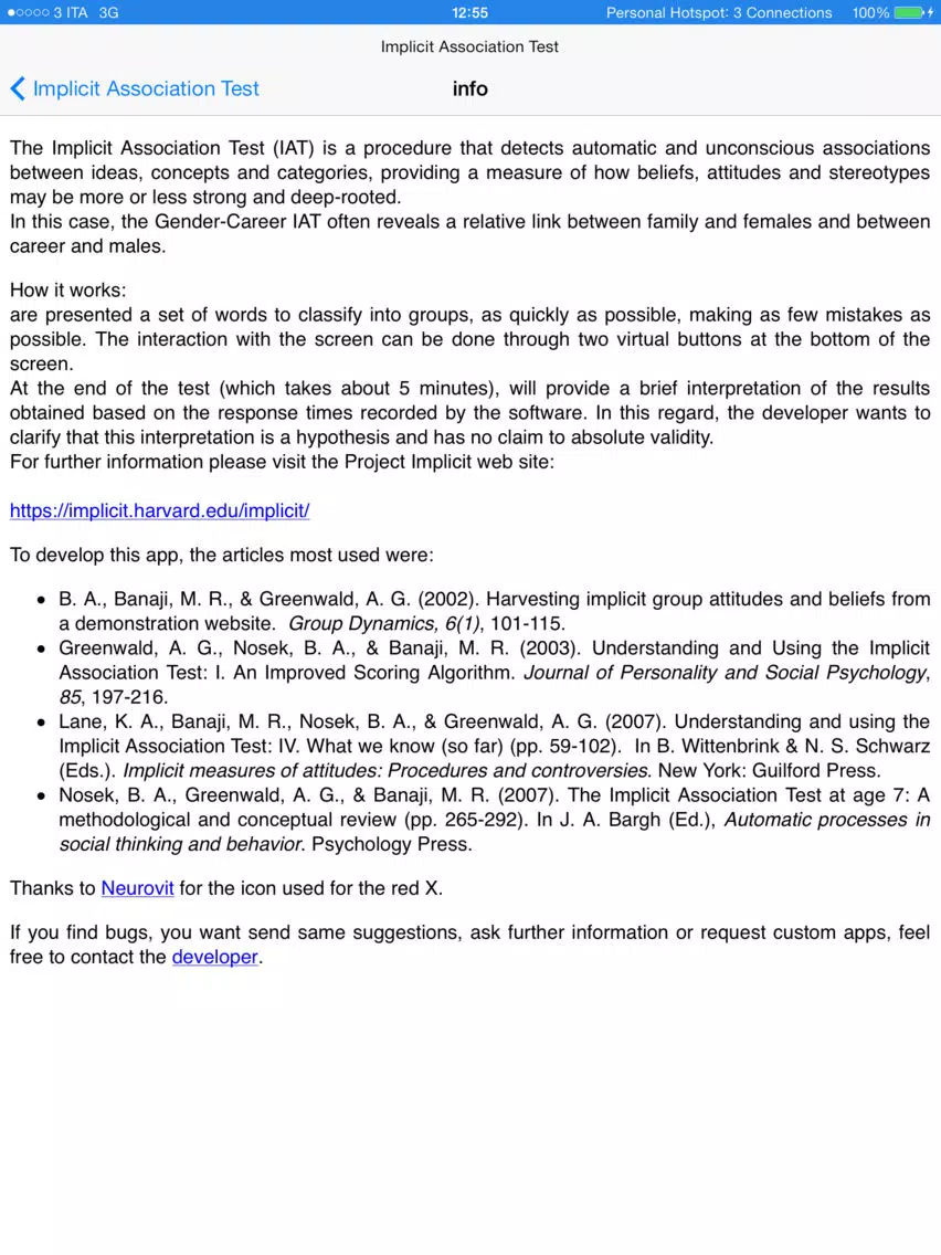 Screenshot di Implicit Association Test iPad 