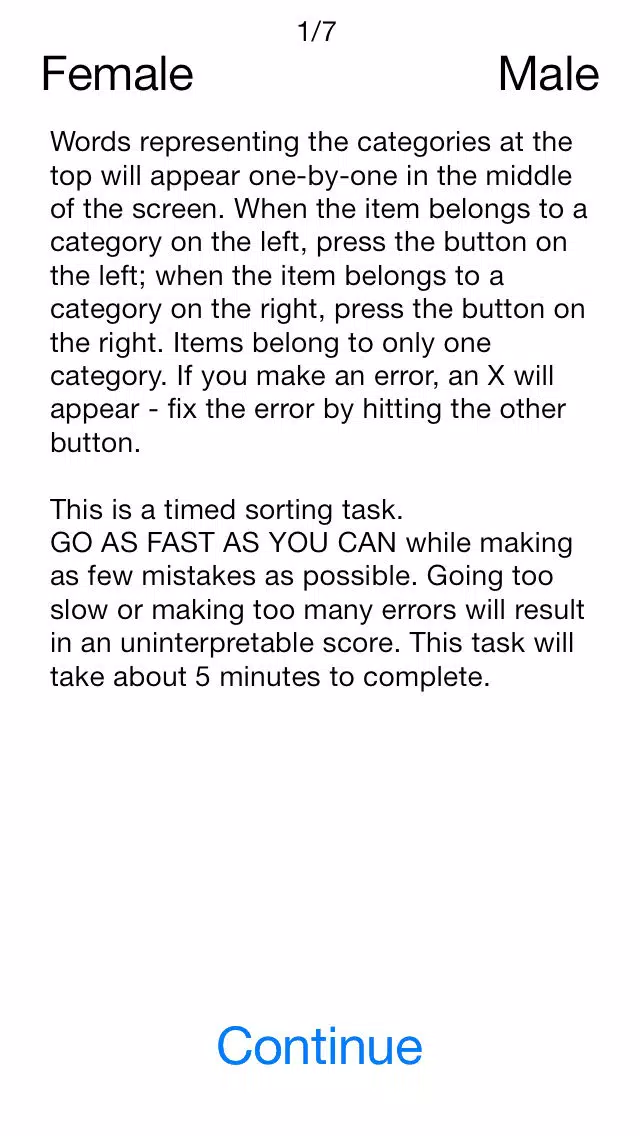 Screenshot di Implicit Association Test