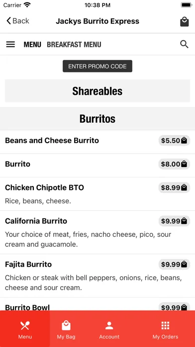 ภาพหน้าจอของ Burrito Express App