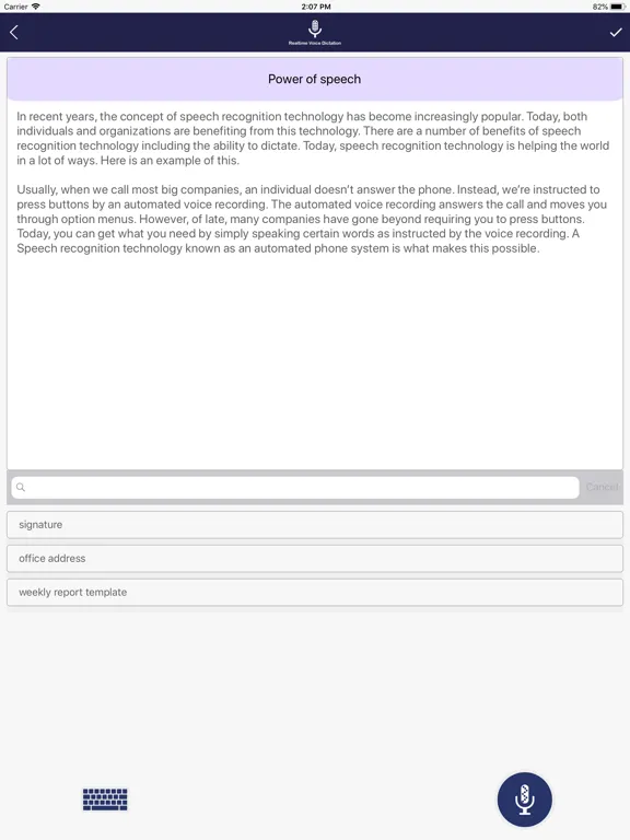 Tangkapan layar Dictation App iPad 