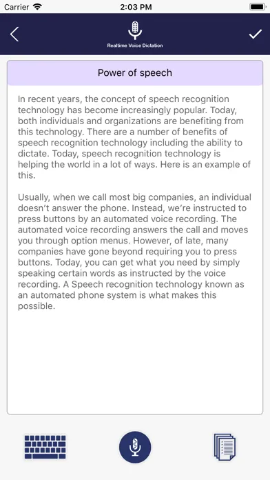 Tangkapan layar Dictation App