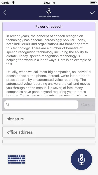 Tangkapan layar Dictation App
