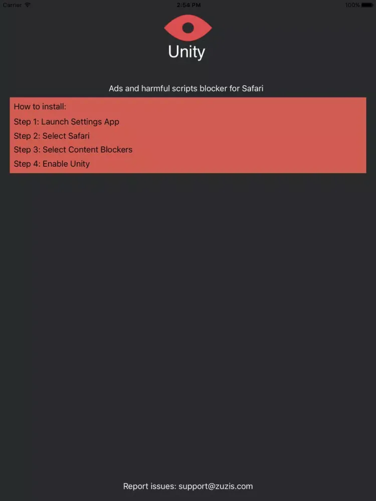 Ảnh chụp màn hình của Unity Ad Blocker iPad 