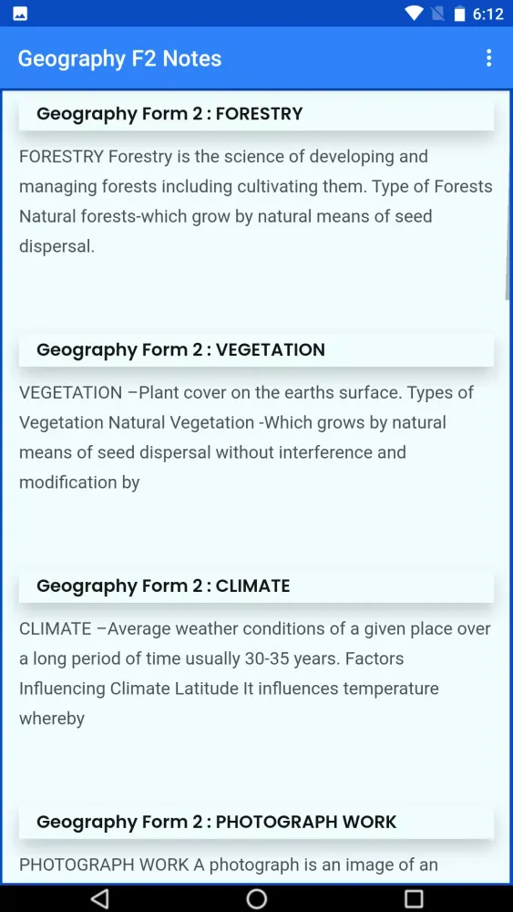 Captures d'écran de Geography form 2 notes