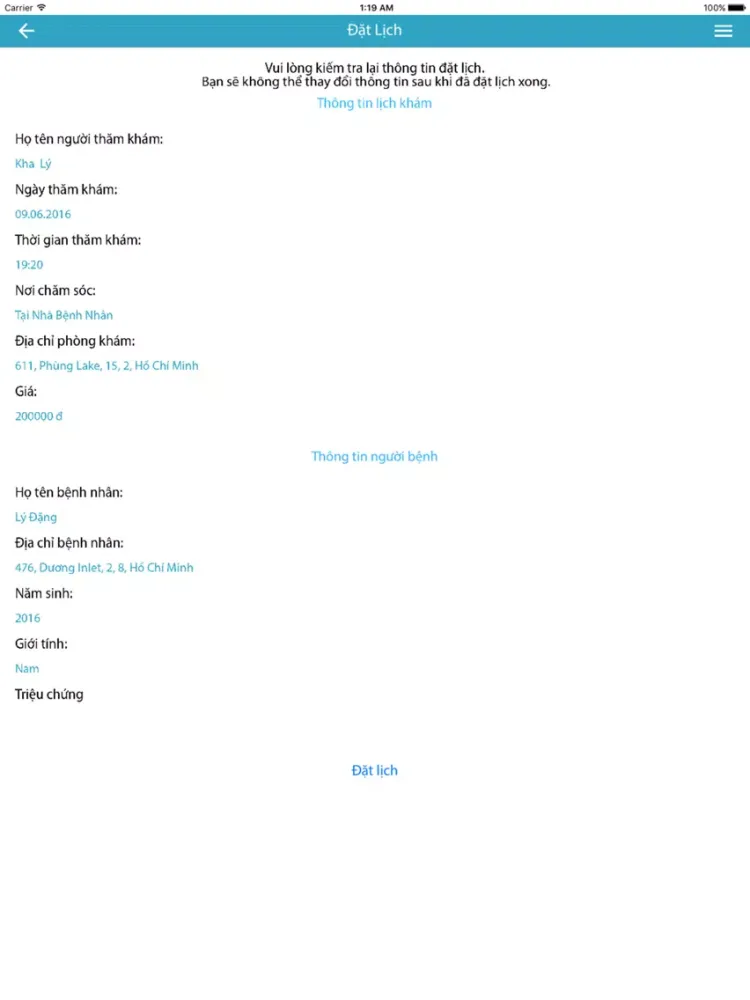 Tangkapan skrin LinkCare Bệnh Nhân iPad