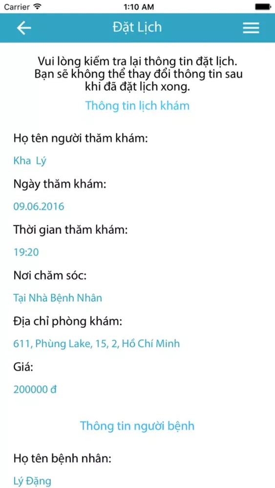 Tangkapan skrin LinkCare Bệnh Nhân