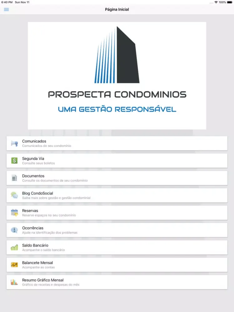 Capturas de tela do Prospecta CondoSocial iPad 