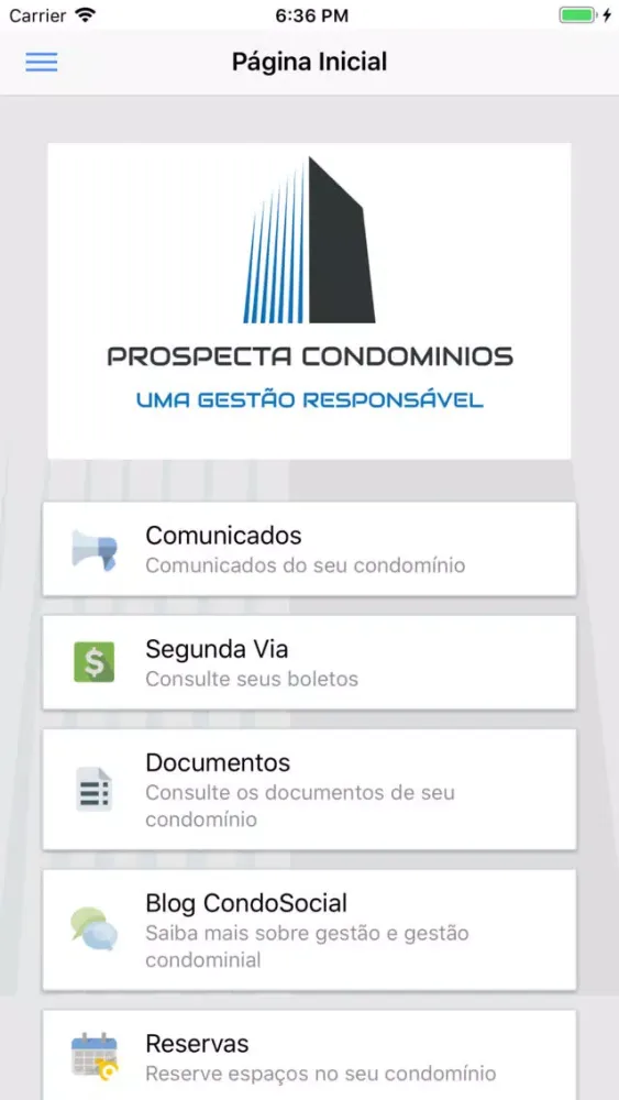 Capturas de tela do Prospecta CondoSocial